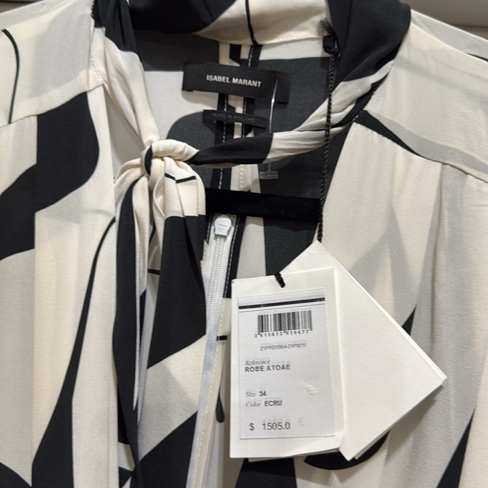 $1505 ISABEL MARANT Black and White Geometric Print Dress 100% SILK EU 34 XS - Picture 4 of 7